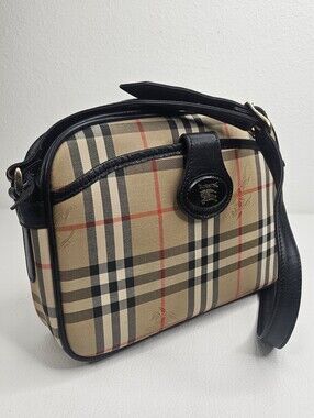 Authentic Vintage Burberry Nova Check Shoulder Bag | Black Leather Trim |  Purse